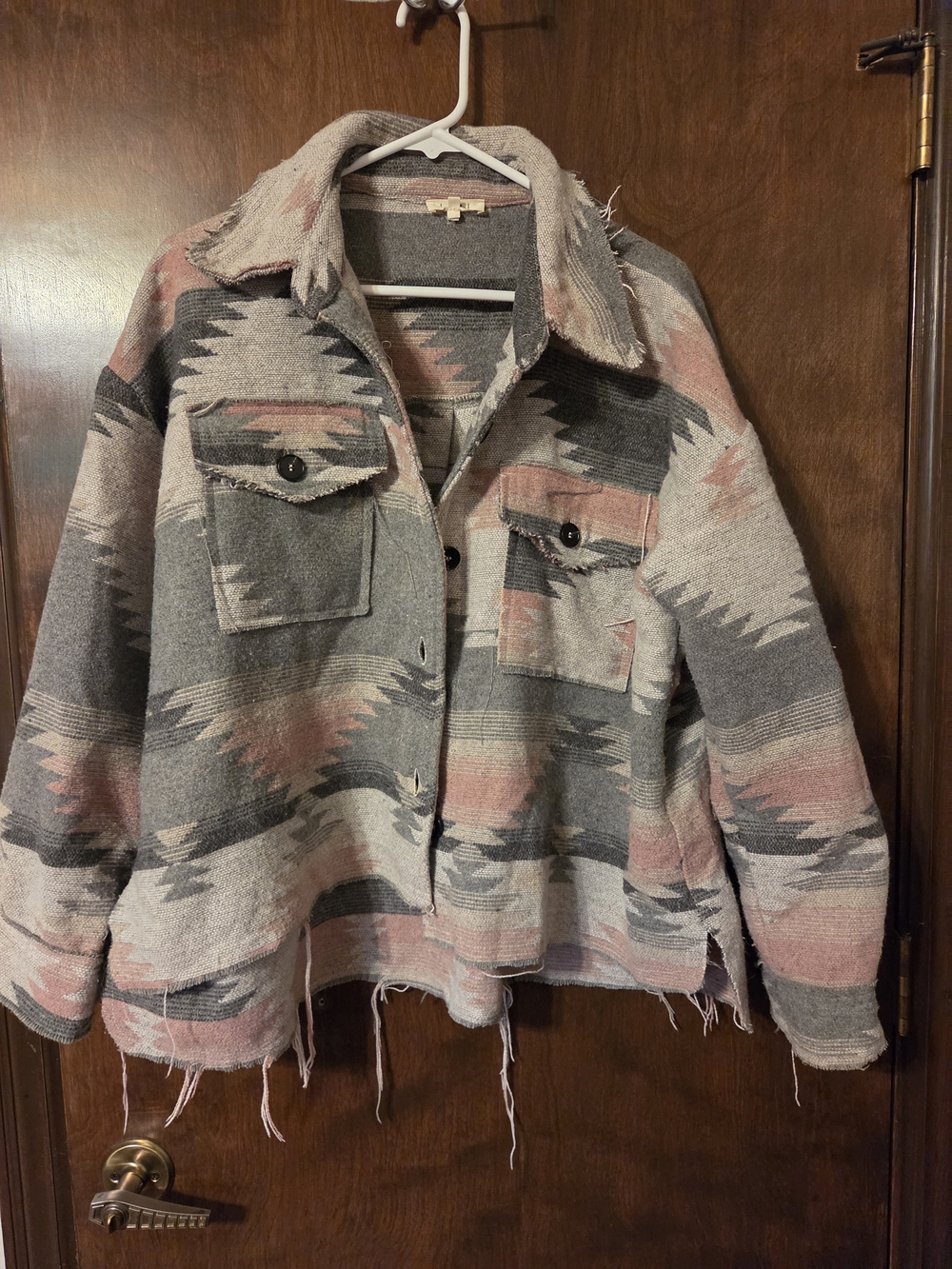 LA MIEL Aztec Utility Jacket in Gray and Pink
